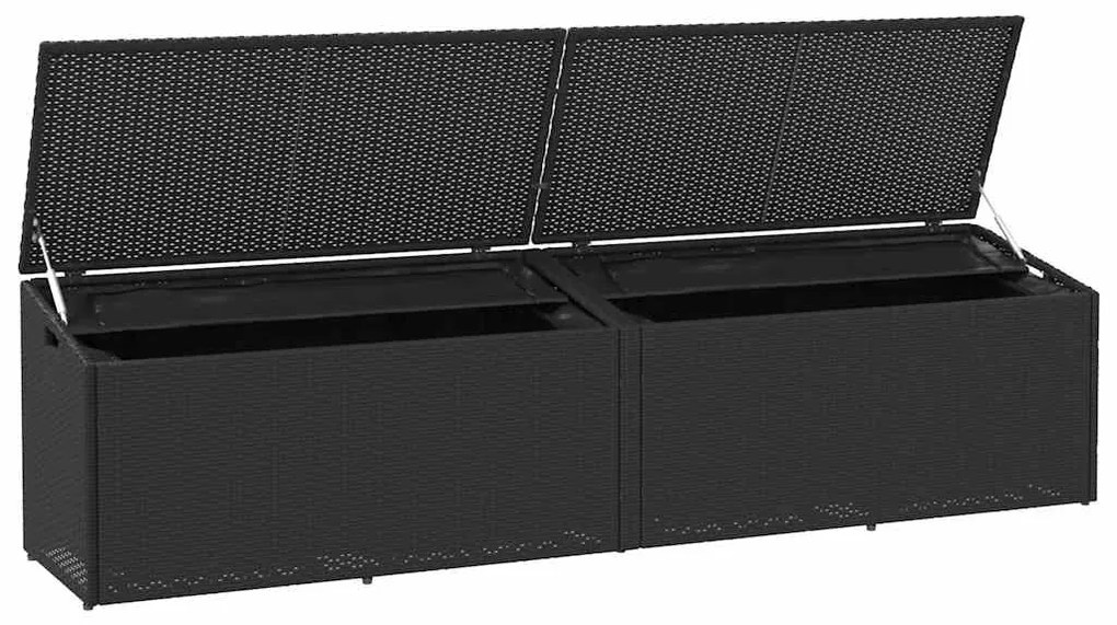 fekete polyrattan kerti tárolóláda 220x50x58 cm