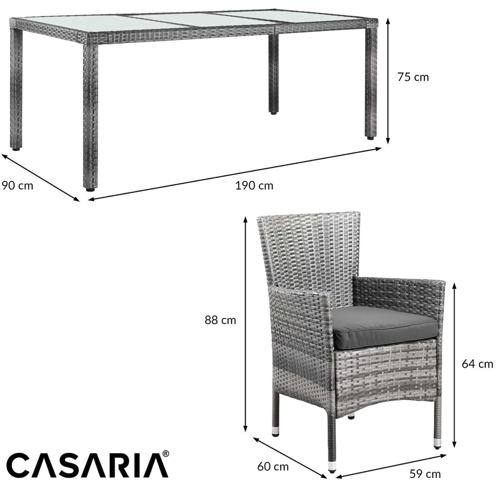 Casaria® Bali 1+8 kerti rattan bútor szett - szürke/antracit