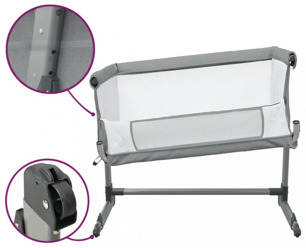 vidaXL világosszürke vászonszövet babaágy matraccal