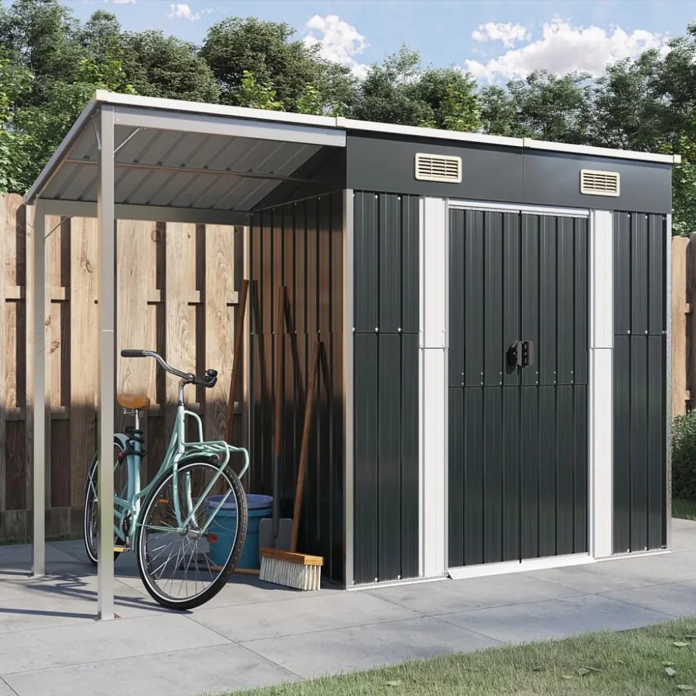 vidaXL antracitszürke fészer meghosszabbított tetővel 277x107x181 cm