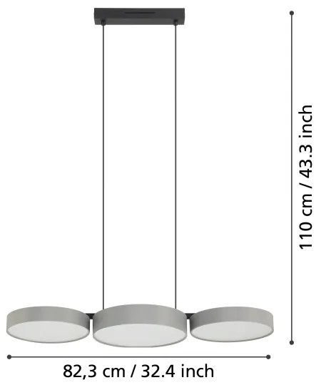 Eglo 900856 - LED RGBW Dimmelhető csillár zsinóron BARBANO-Z 3xLED/7,5W/230V szürke