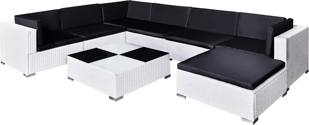 8-részes fehér polyrattan kerti bútorszett párnákkal