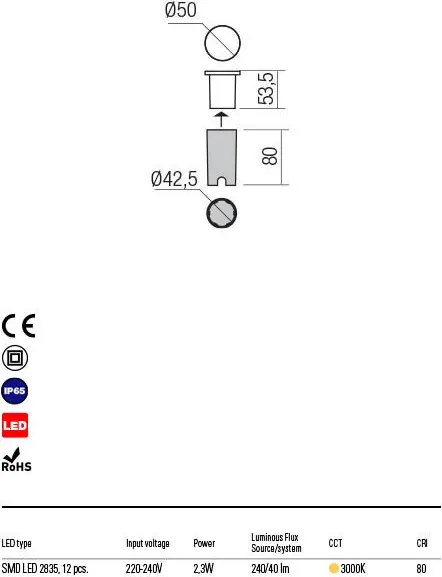 REDO 90042 XPI Kültéri Falba Építhető Lámpa LED IP65