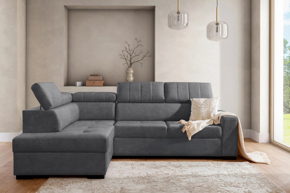 Modeno L bal oldali sarokkanapé - grafitszürke könnyen tisztítható velúr Zetta 304