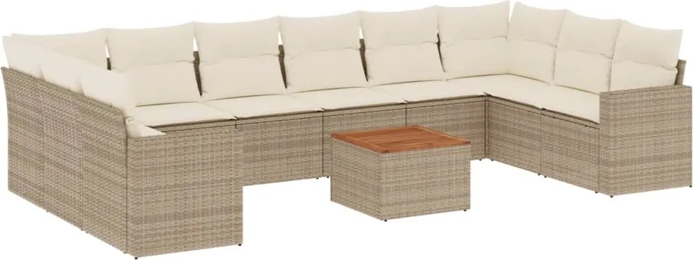 vidaXL 11 részes bézs polyrattan kerti ülőgarnitúra párnákkal