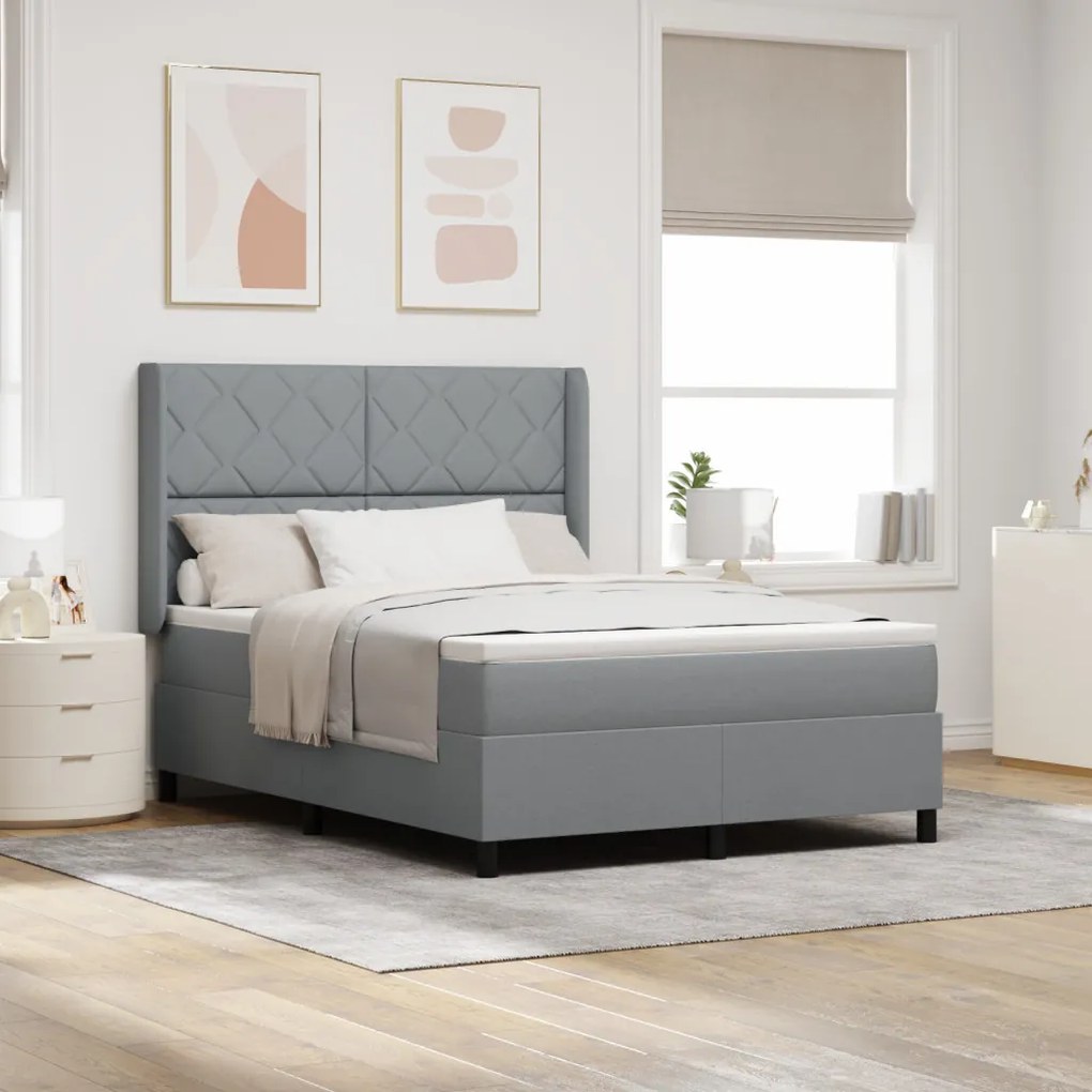 Boxspring Ágy Matracra & LED Fénnyel Világosszürke 140x200 cm Szövet