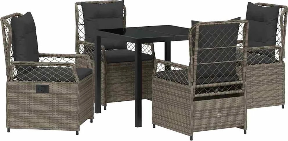 vidaXL Kert étkező szett 5 pcs Szürke polirattan