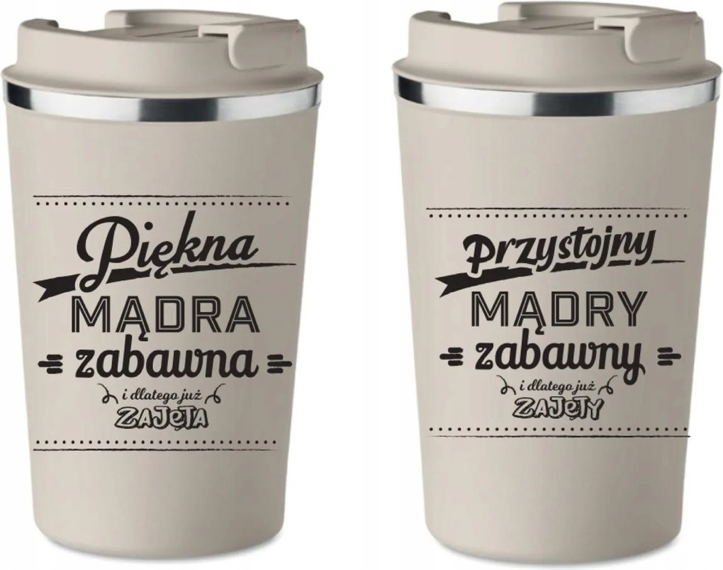 2 db-os Termo Bögre szett bézs Valentin Nap Esküvői Ajándék Elfoglalt KT_326