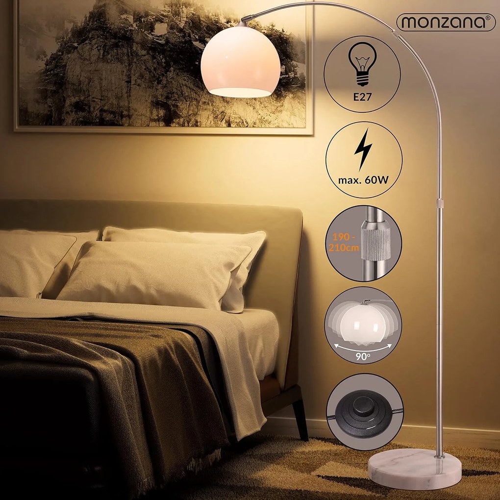 monzana® Dizájnos íves állólámpa márvány talppal - állítható 190 - 200 cm