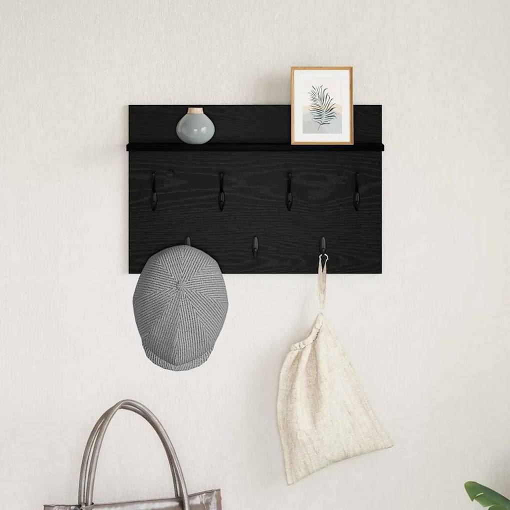 Fali Kabáthorog polcokkal Musta tammi 60 x 40 x 12 cm Faanyag