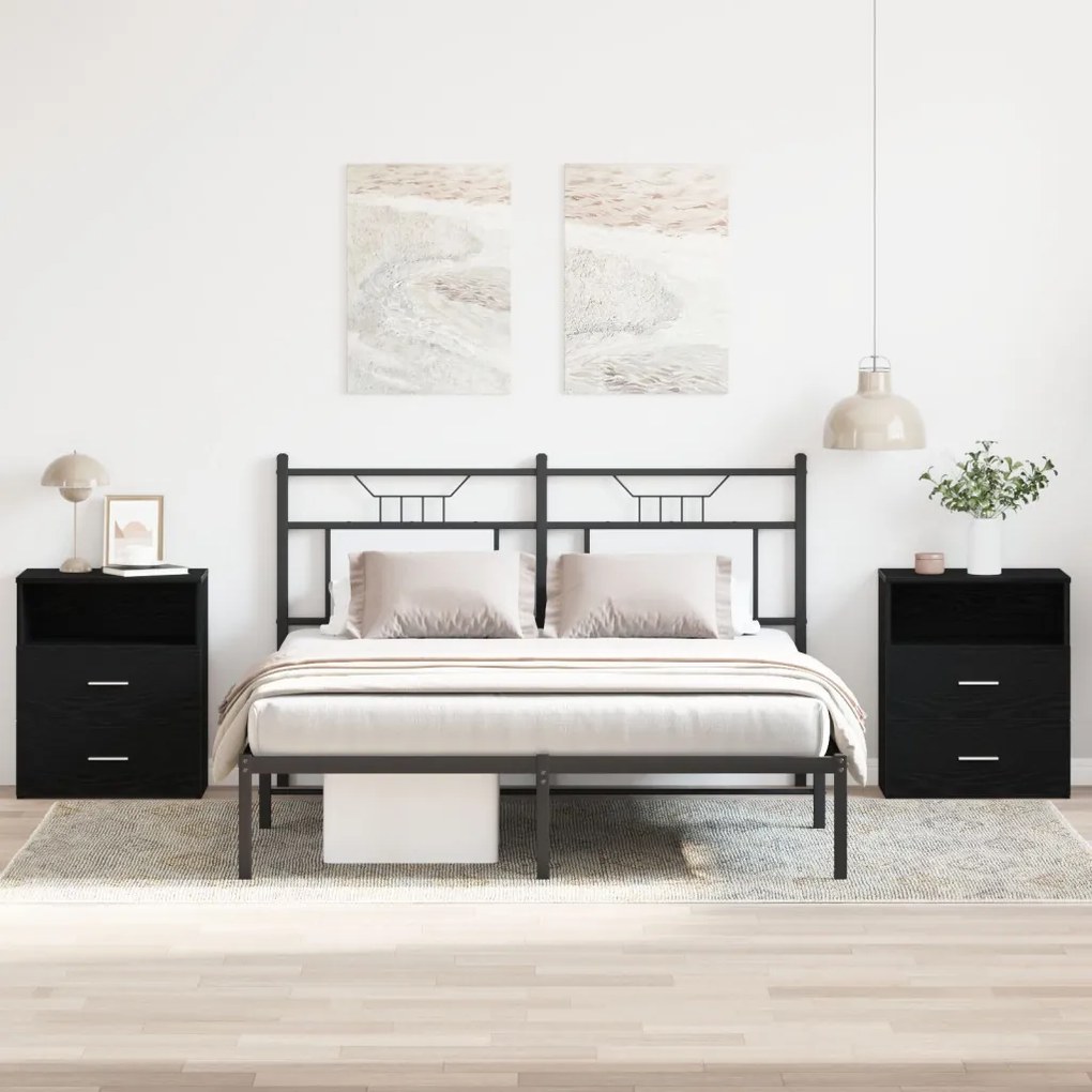 Éjjeli szekrények 2 db Fekete tölgy 50x32x60cm Mérnöki fa