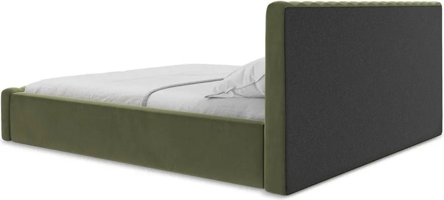 Zöld kárpitozott ágyneműtartós franciaágy ágyráccsal 180x200 cm Lemi – Makamii