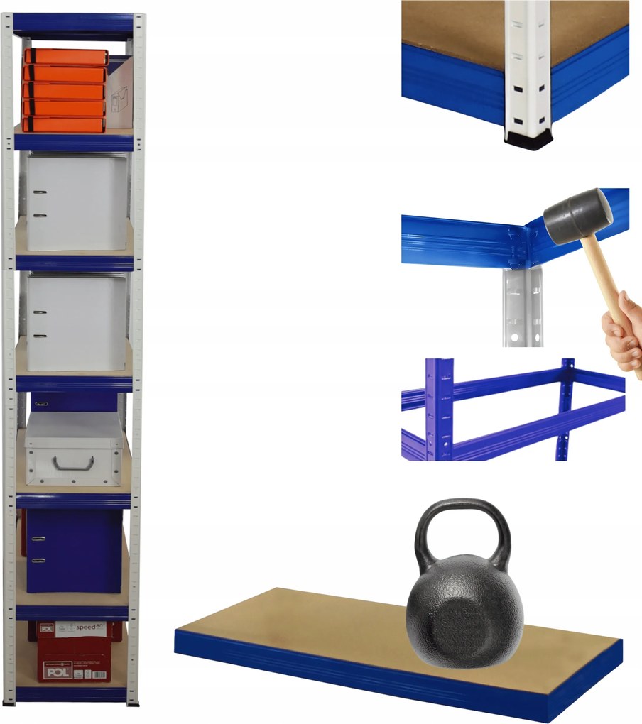 Tárolószekrény fém állvány Helios 270x50x50cm 7Px175kg Tömör Magas