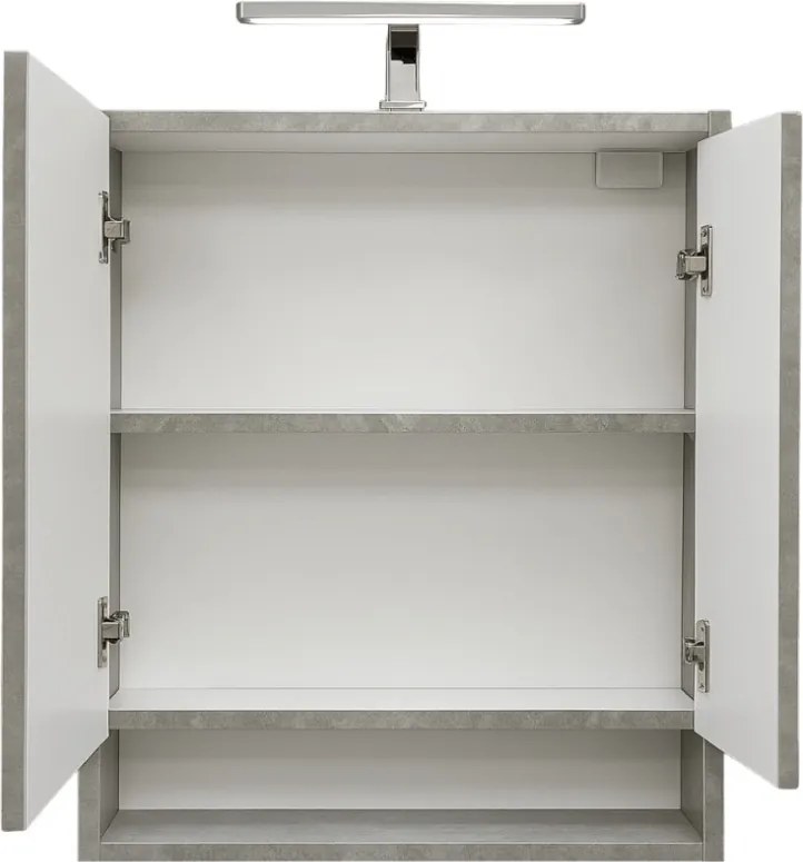 Piramida AKVA Tükrös fürdőszobai szekrény - 2 ajtós kivitel - LED világítással - FEHÉR-SZÜRKE - 65 x 69 x 15 cm