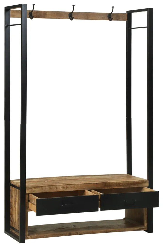 Ruhatartó horoggal és polcokkal 110x40x185 cm Tömör durva mangófából