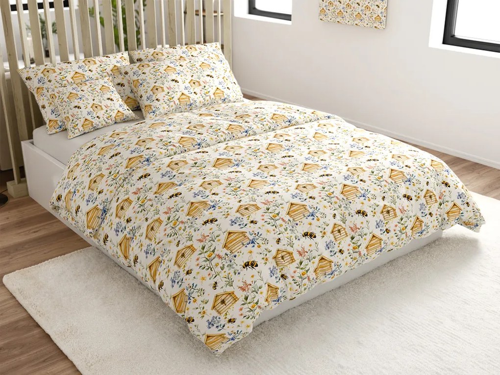 Pamut ágynemű WOODEN HOUSES POLY színes Ágyneműhuzat mérete: 70 x 90 cm | 140 x 200 cm