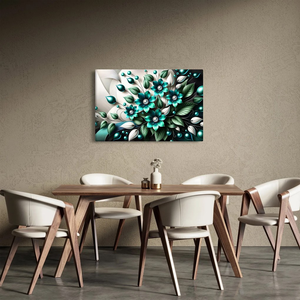 Kép - 3D türkiz virágok (90x60 cm)
