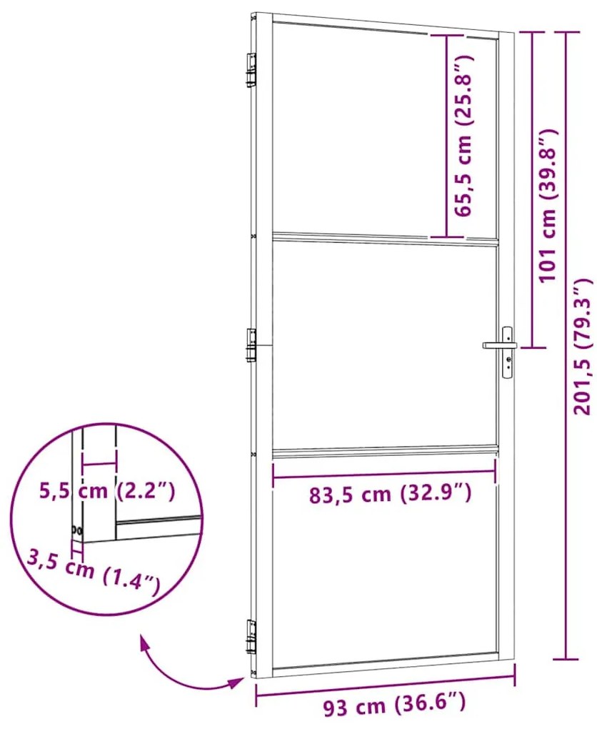 Belső Ajtó Fekete 93 x 201.5 cm Edzett üveg és Alumínium