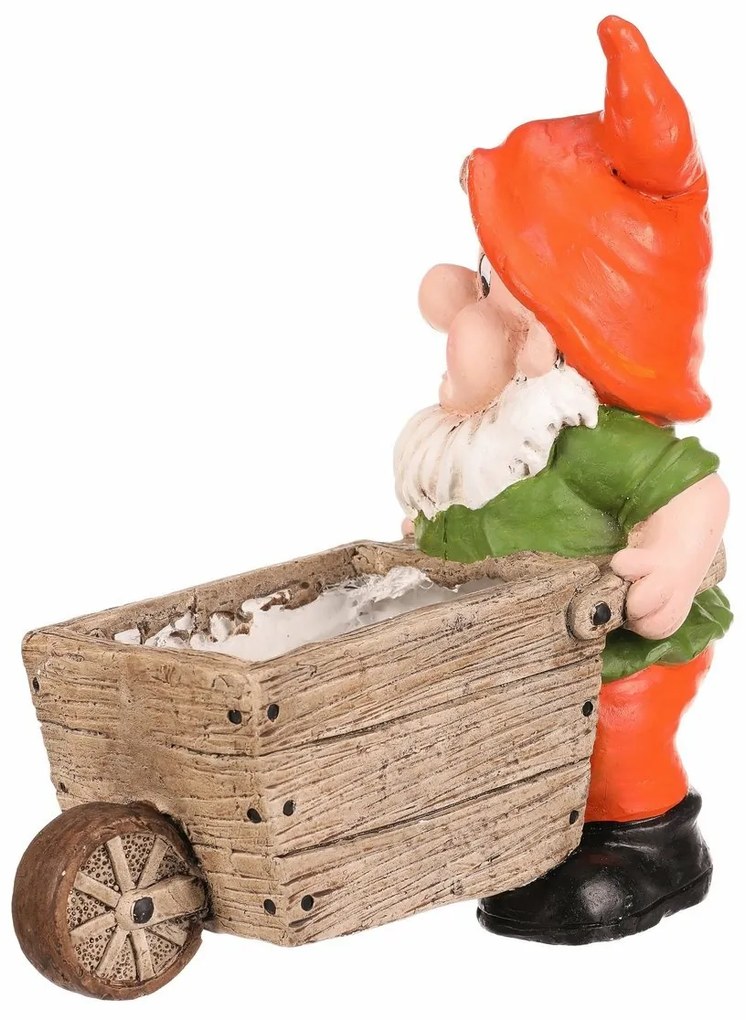 Kerti dekoráció Törpe talicskával, narancssárga,31 x 16 x 33 cm