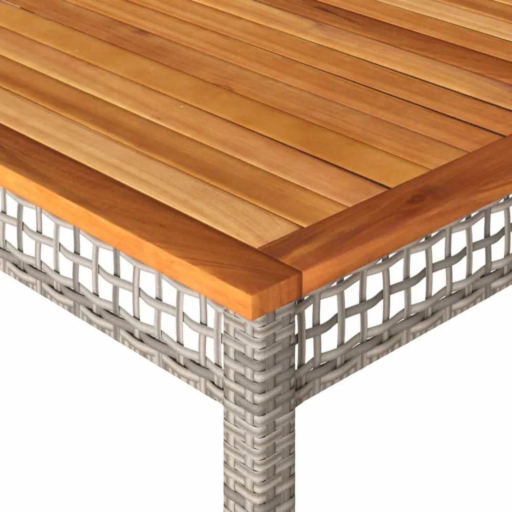 szürke polyrattan és akácfa kerti asztal 180 x 90 x 75 cm