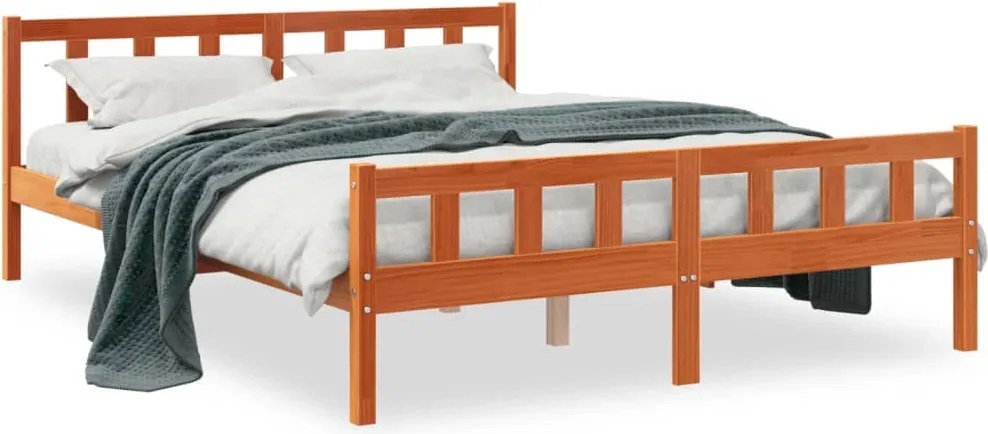 vidaXL viaszbarna tömör fenyőfa ágy matrac nélkül 150 x 200 cm