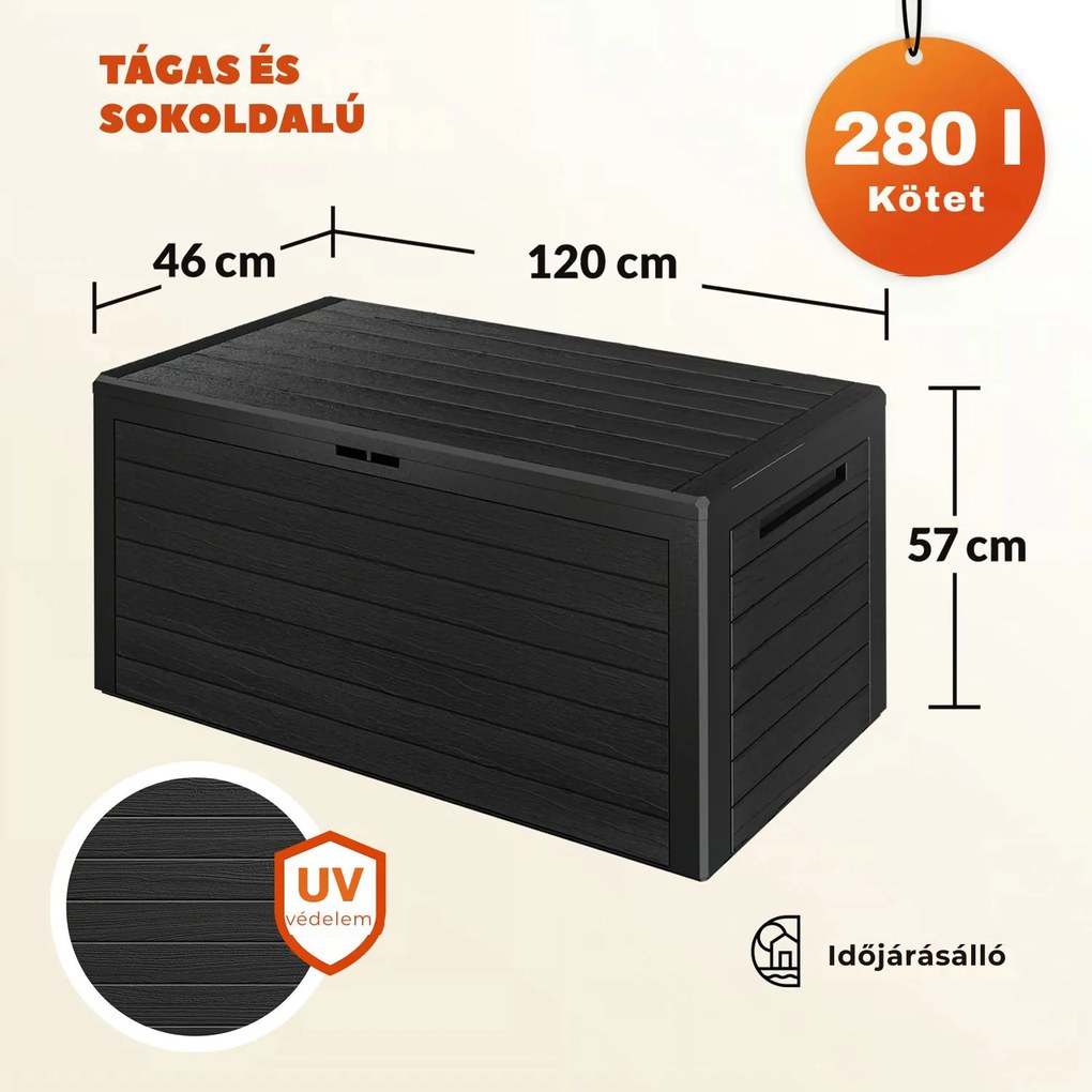 WOODEBOX tárolódoboz, 280l, 120x46x57cm, antracit Prosperplast