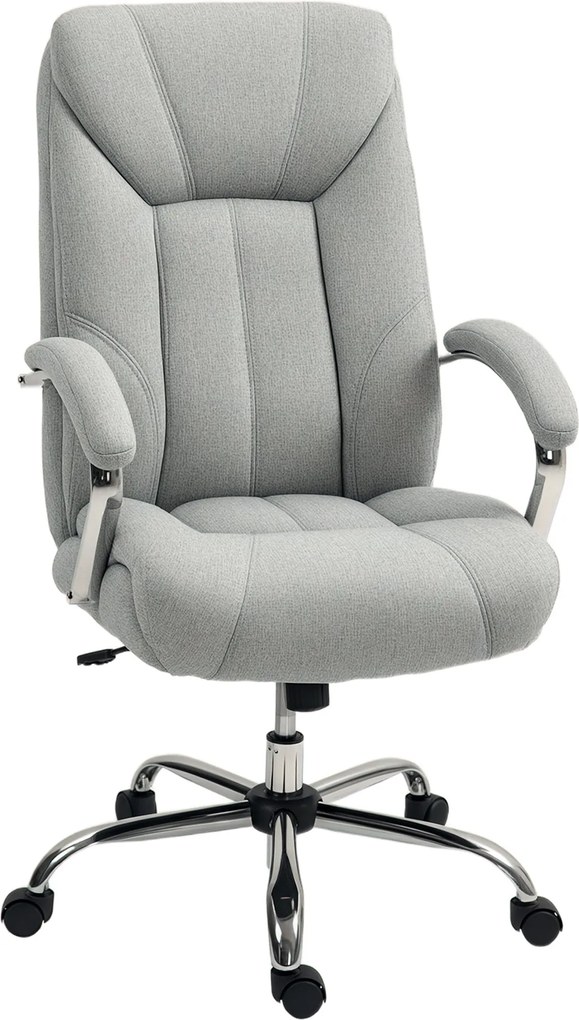 Vinsetto Ergonomikus Irodai Szék Rugós Funkcióval Kárpitozott Karfával és Fejtámlával Magasságban Állítható Forgószék Támasszal Nylon Világosszürke 65