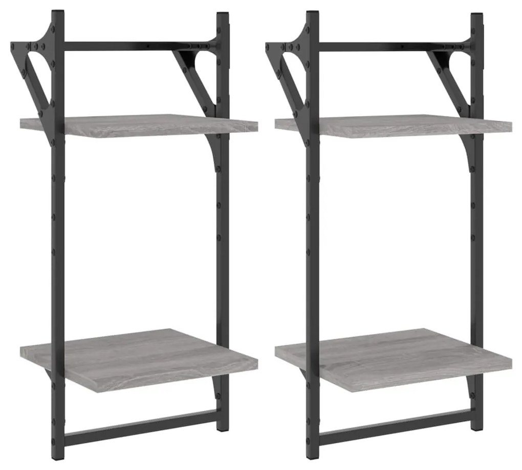 2 db 2 szintes szürke sonoma tölgy falipolc rúddal 30x25x65 cm