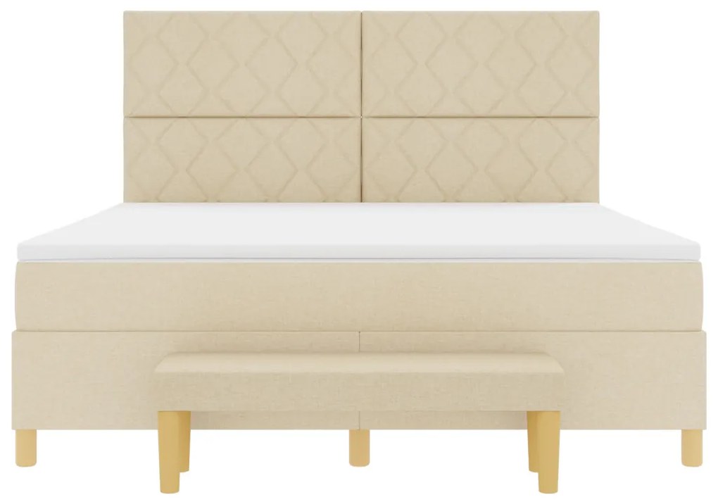 Box Spring Ágy matraccal és padlábbal, krém szövet