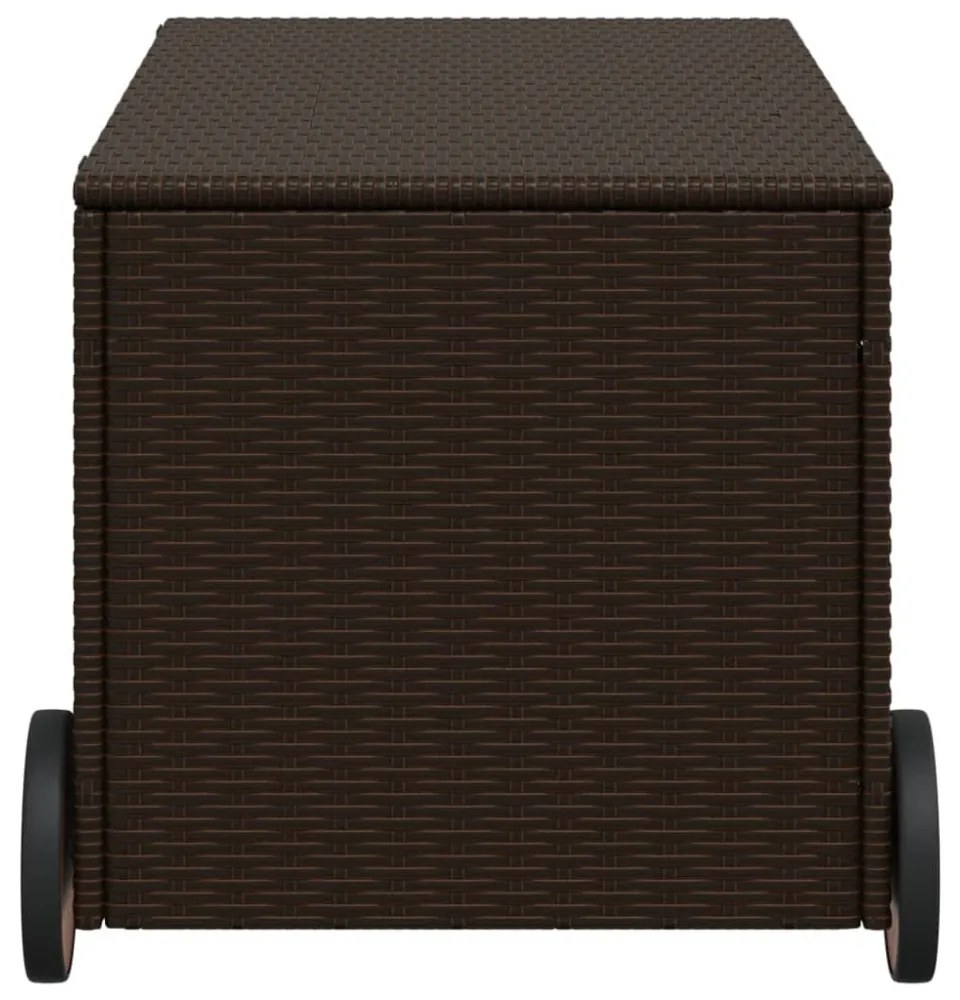 barna polyrattan kerti tárolóláda kerekekkel 190 L