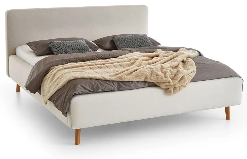 Krémszínű kárpitozott ágyneműtartós franciaágy ágyráccsal 140x200 cm Mattis – Meise Möbel