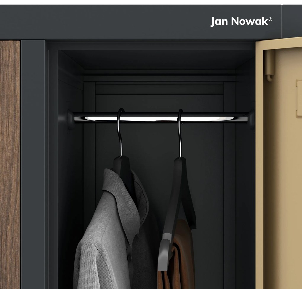 Pléh öltözőszekrény lábakon, 10 rekeszes BARTEK, 1360 x 1720 x 450 mm, Eco Design: antracit/ dió