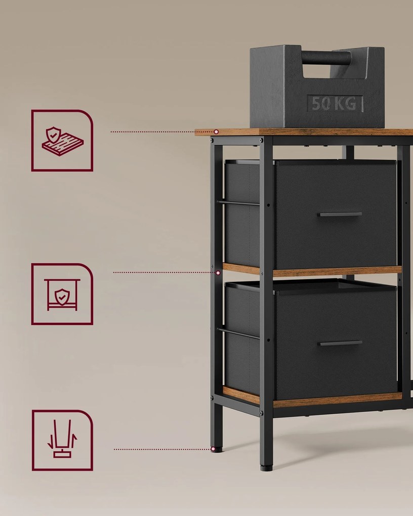 L-alakú íróasztal 2 tágas fiókkal, állítható tárolópolccal, 105x135x89,5 cm, rusztikus barna