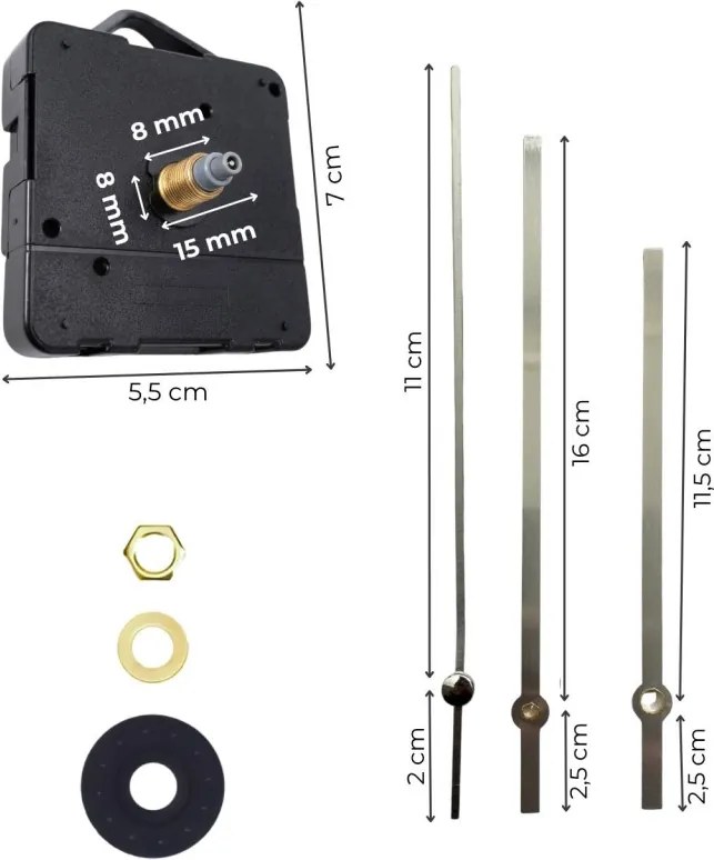 Ezüst színű, egyenes alumínium óramutatók 18,5 / 14 cm