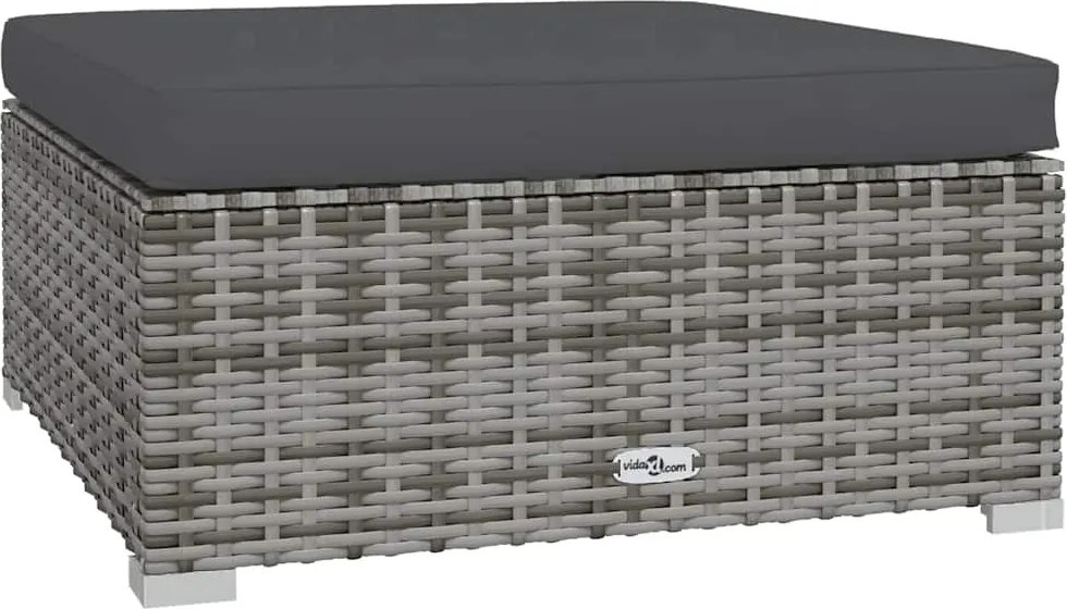 vidaXL szürke polyrattan kerti lábtartó párnával 70 x 70 x 30 cm