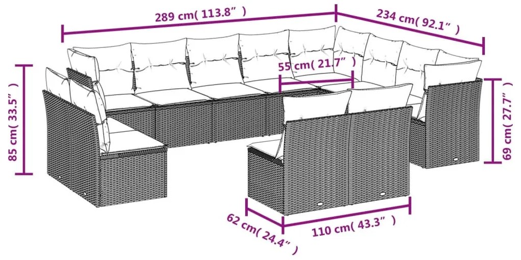 12 részes bézs polyrattan kerti ülőgarnitúra párnákkal