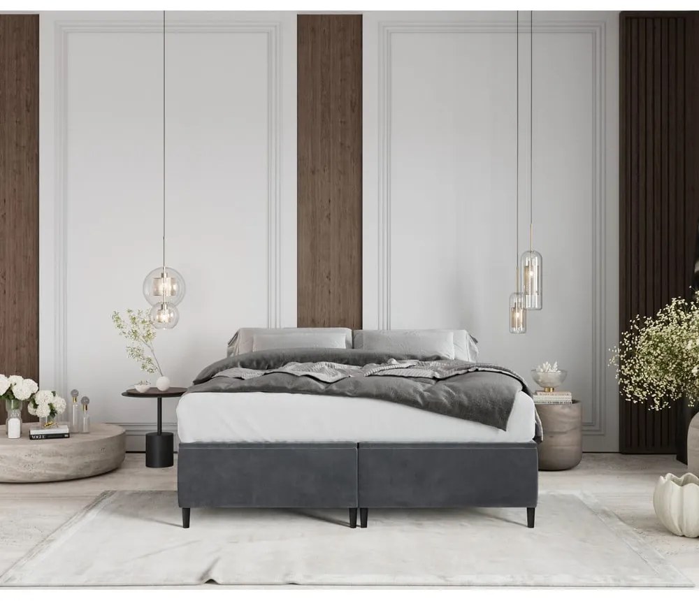 Antracitszürke kárpitozott ágyneműtartós franciaágy 200x200 cm Tate – Maison de Rêve