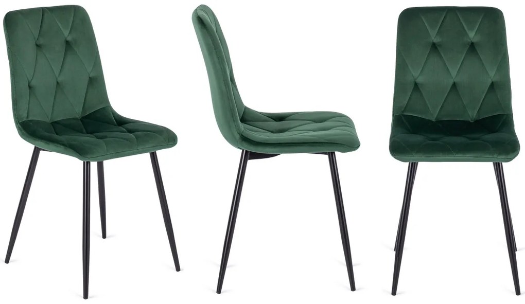 Étkezőgarnitúra: bővíthető asztal 102–142 cm fekete színben + 4 db zöld velúr szék – HARRY / ROBIN