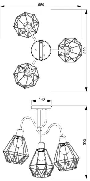 Felületre szerelhető csillár BERGEN 3xE27/60W/230V fekete/arany