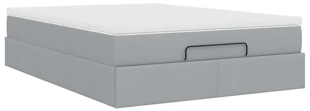 Ottomán ágykeret matraccal világosszürke 140x190 cm szövet