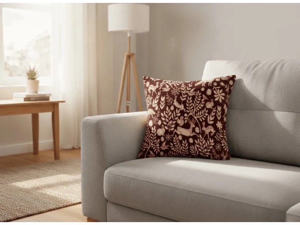 Mikroplüss párnahuzat FOREST ANIMALS 45x45 cm, bordó