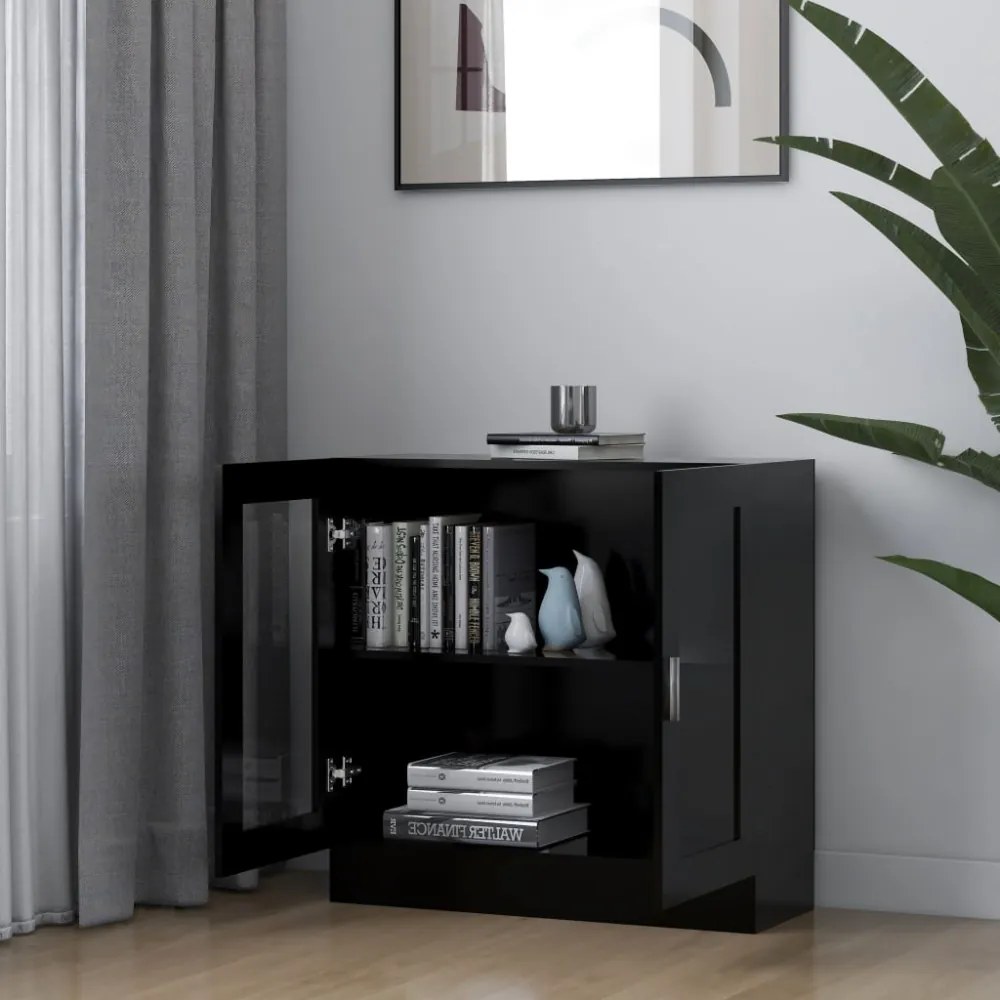 fekete szerelt fa vitrinszekrény 82,5 x 30,5 x 80 cm