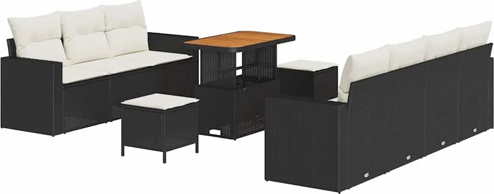 vidaXL Kerti Kanapé Szett 10 pcs Fekete polirattan