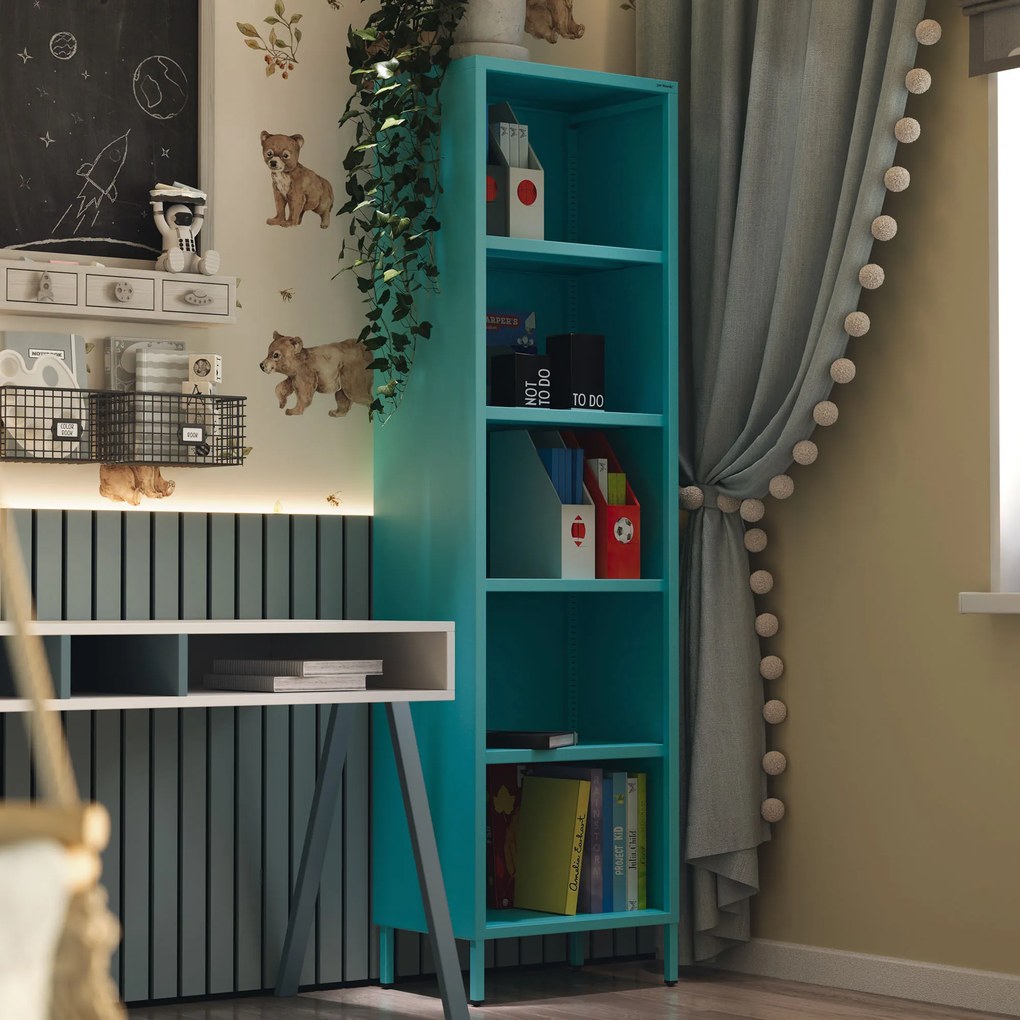 Könyvespolc MARIO, 500 x 1800 x 350 mm, Modern: tengerszínű