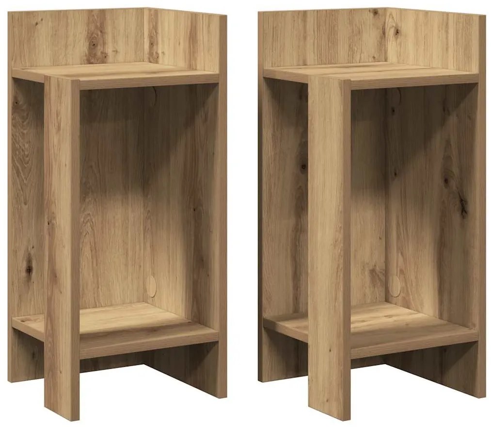 2 db kézműves tölgyszínű kisasztal polccal 25,5 x 27 x 60 cm