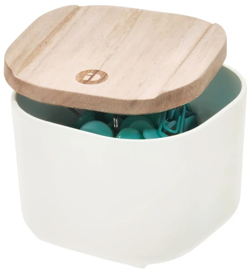 Eco fehér tárolódoboz paulownia fa fedéllel, 9 x 9 cm - iDesign