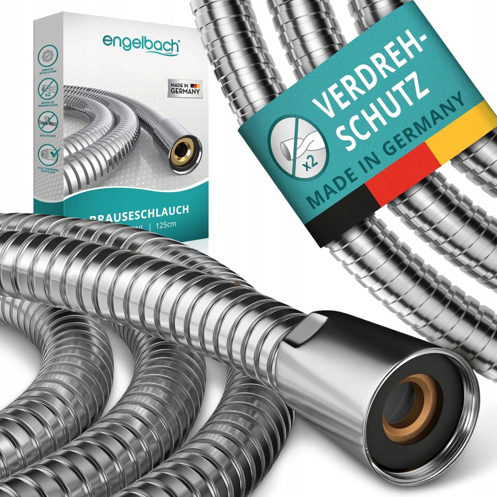 Engelbach Zuhanytömlő 2 m Rozsdamentes acél, Csavarozásgátló