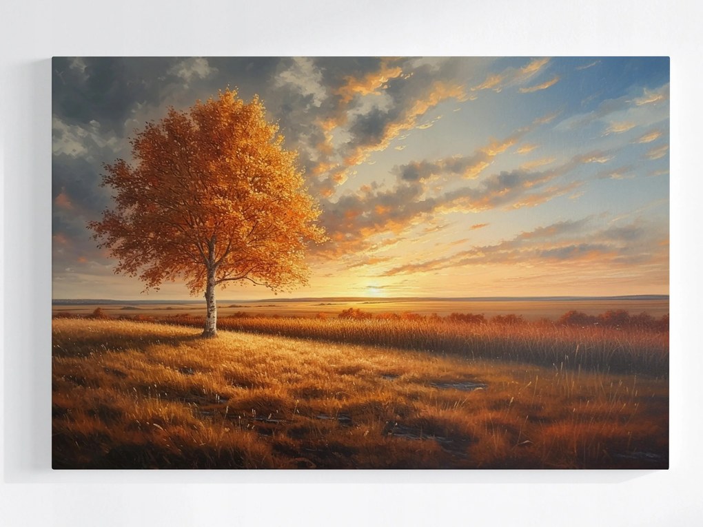 Vászonkép Canvas Tájkép Nyírfa Ősz Napnyugta 120x80