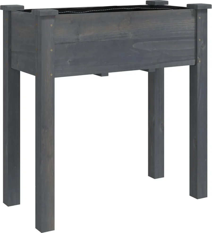 vidaXL szürke tömör fenyőfa kerti ültetőláda béléssel 71 x 37 x 76 cm