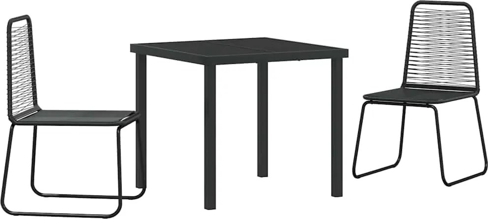 vidaXL Kert étkező szett 3 pcs Fekete Porszórt acél